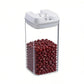 Food storage container set with clear body and white sealed lid, filled with red beans
