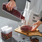 Food-grade moistureproof sealed storage containers with clear bins and white lids, pour-ready