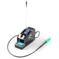 Portable soldering station with LCD screen, knobs, and green handle soldering iron