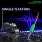 Portable precision soldering station with green-tipped iron and attached holder stand
