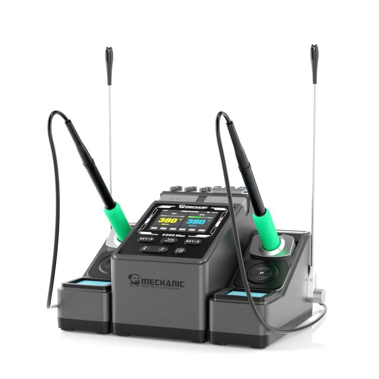 Dual-station precision soldering station with two green pen-style irons on separate stands