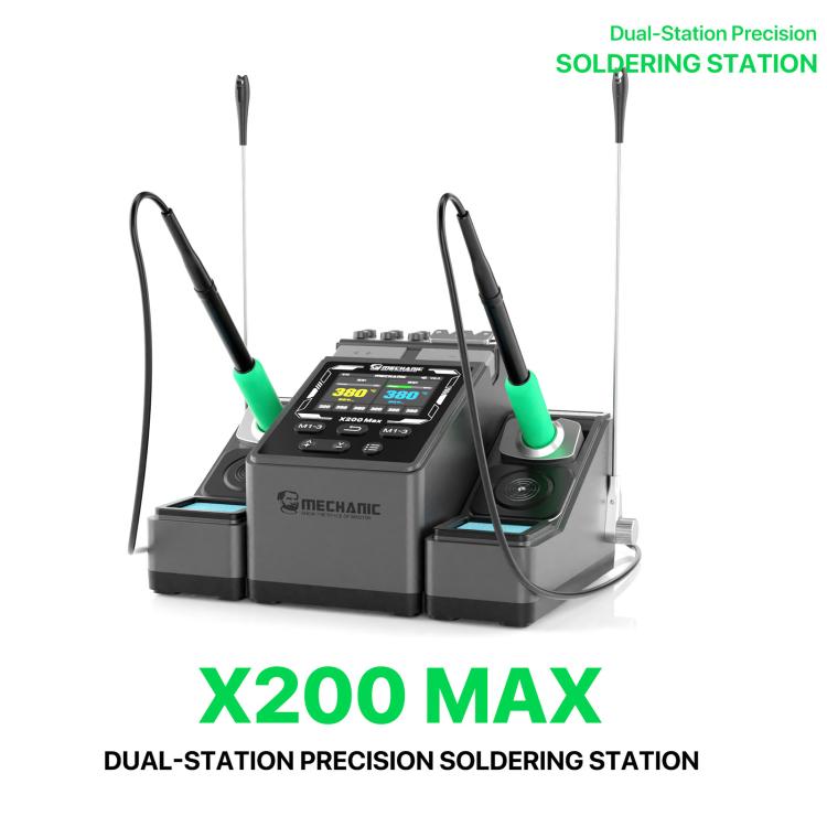 Dual-station precision soldering station with two green irons and front control panel