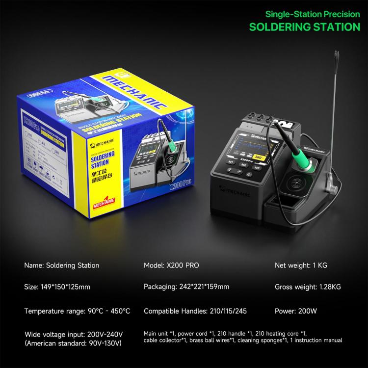 MECHANIC X200 Pro Pen-Style Smart Temperature-Adjustable Soldering Station, EU Plug, US Plug