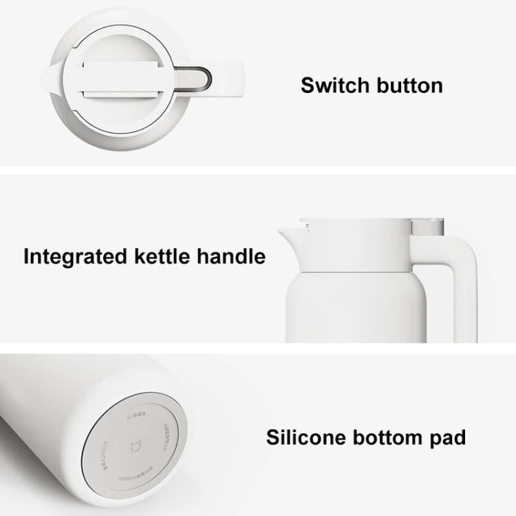 Thermos flask lid underside showing switch button, handle, and silicone base pad
