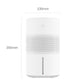 White no-mist humidifier with front view and height/width dimension lines