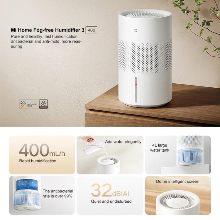 White no-mist humidifier with vented top and front outlet status bar