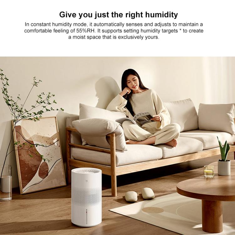 White no-mist humidifier standing with vented top and front status indicator