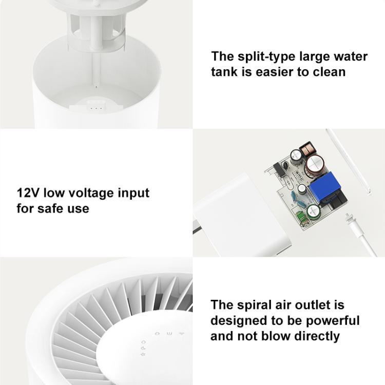 No-mist humidifier close-up of open tank and internal spiral air outlet