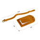 Tan leather luggage tag with card pocket and long buckled strap, decorative stitching