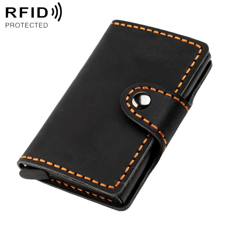 Crazy Horse Genuine Leather Auto Pop-up Aluminum Box RFID Anti-magnetic Card Holder
