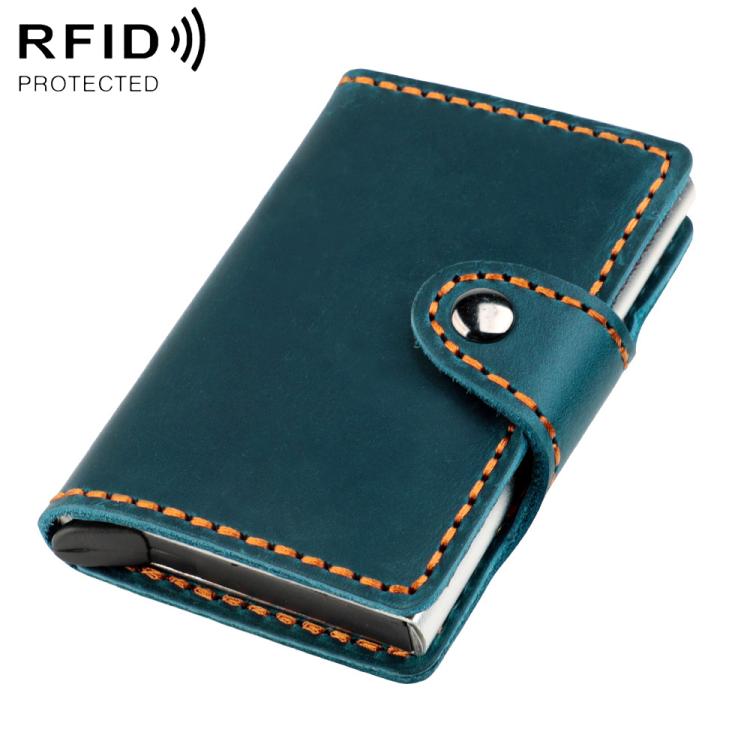Crazy Horse Genuine Leather Auto Pop-up Aluminum Box RFID Anti-magnetic Card Holder