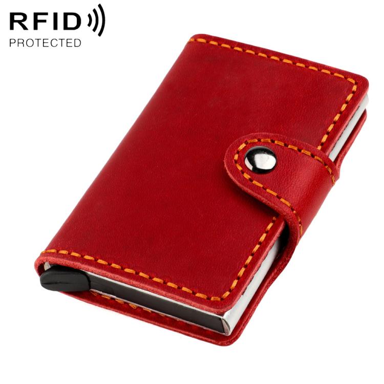 Crazy Horse Genuine Leather Auto Pop-up Aluminum Box RFID Anti-magnetic Card Holder