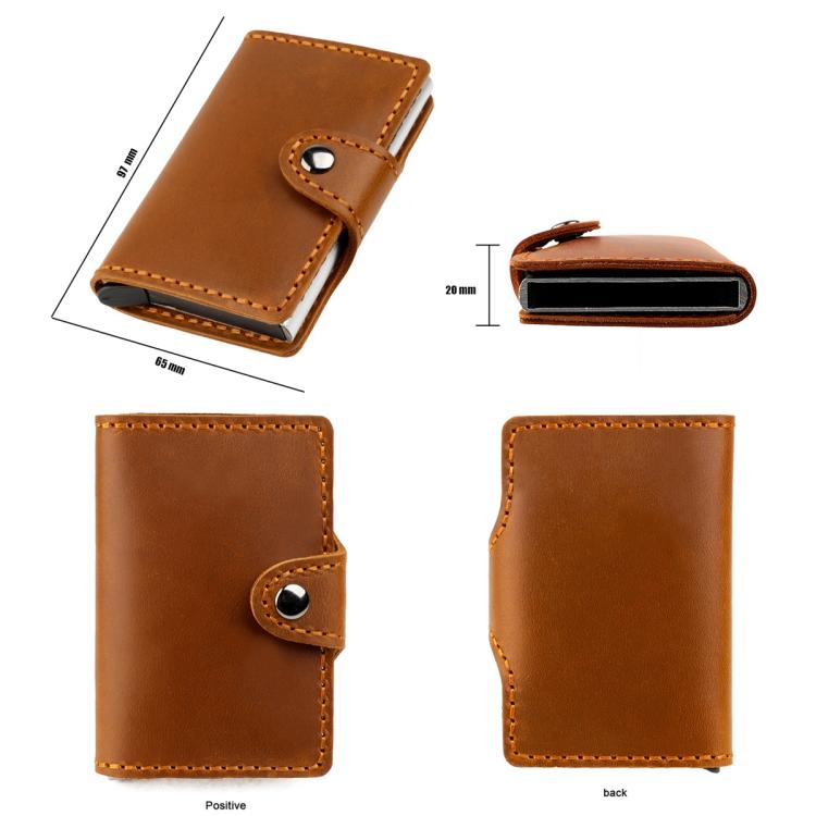 Crazy Horse Genuine Leather Auto Pop-up Aluminum Box RFID Anti-magnetic Card Holder