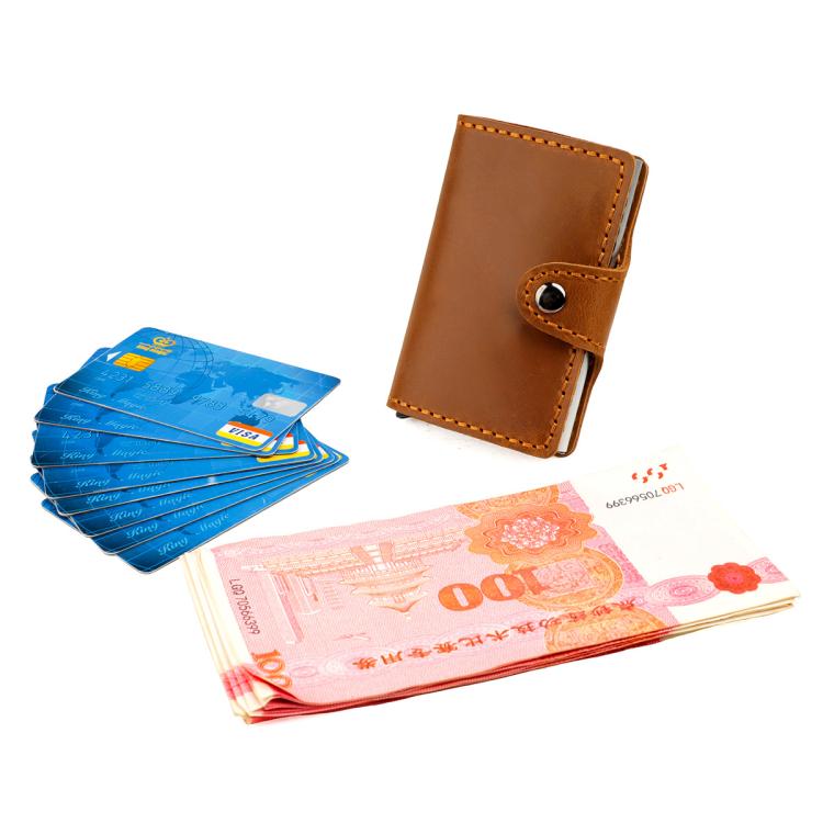 Crazy Horse Genuine Leather Auto Pop-up Aluminum Box RFID Anti-magnetic Card Holder