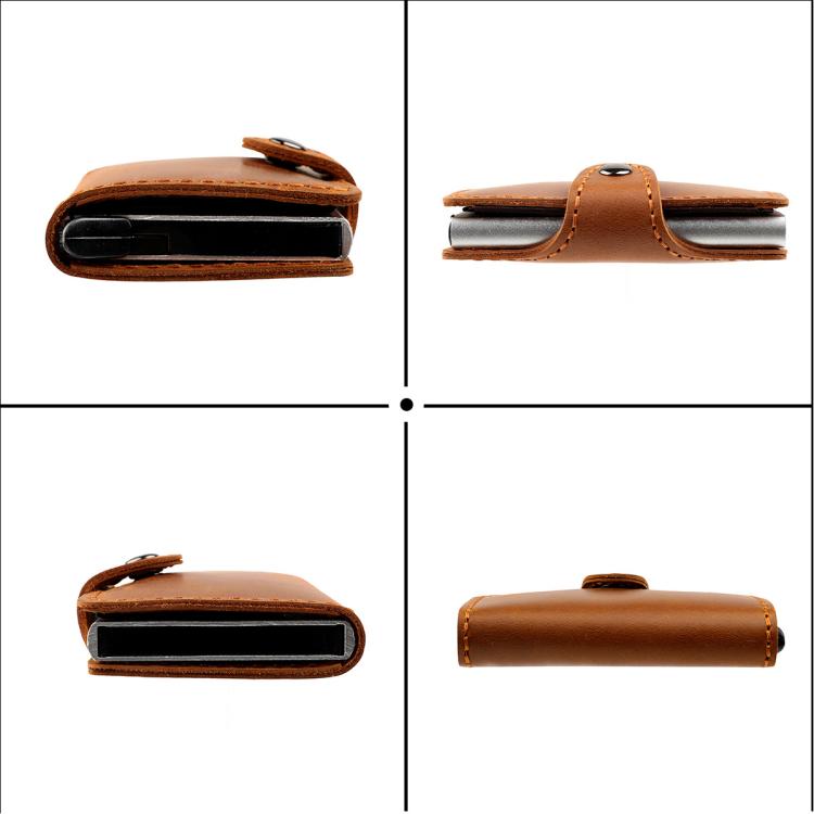 Crazy Horse Genuine Leather Auto Pop-up Aluminum Box RFID Anti-magnetic Card Holder