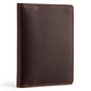 Dark coffee genuine leather passport card holder wallet with contrast stitched border, front view.