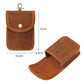 Tan leather key and coin pouch with snap flap and metal keyring