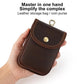 Brown genuine leather small waist bag with front snap pocket and key ring loop