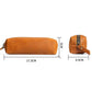 Brown leather zippered pencil case, compact rectangular shape with side zipper pull