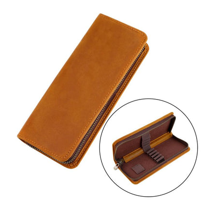 Vintage Genuine Leather Square Zipper Pen Pouch Pencil Case