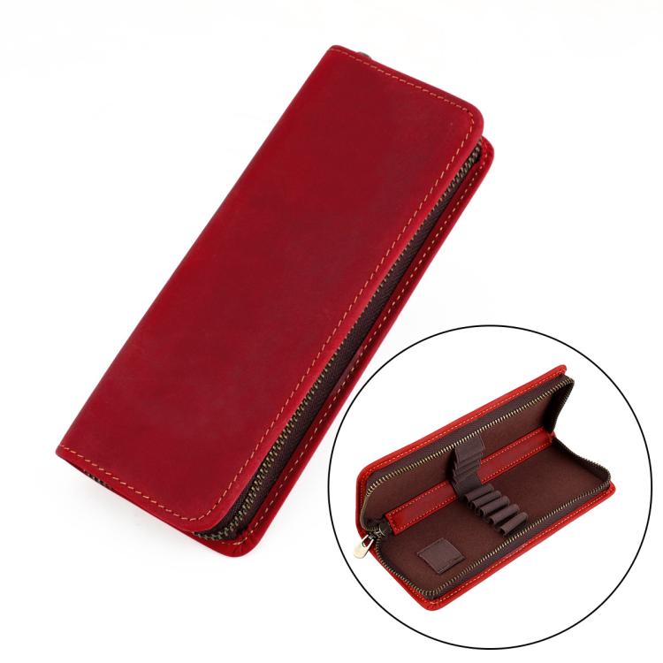 Vintage Genuine Leather Square Zipper Pen Pouch Pencil Case