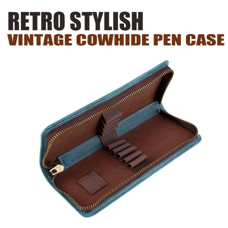 Vintage Genuine Leather Square Zipper Pen Pouch Pencil Case
