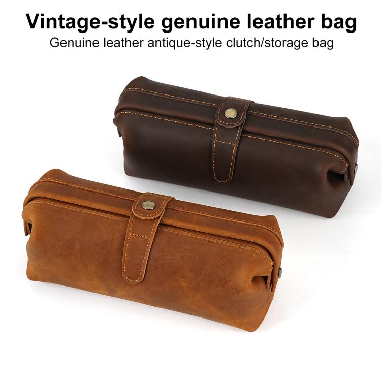 Vintage Genuine Leather Large Capacity Clutch Bag Cosmetics Antique Storage Bag