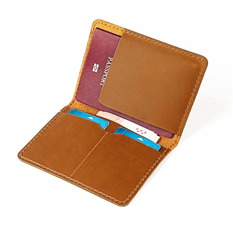 Vintage Genuine Leather Passport Holder Card Bag with Tracker Slot