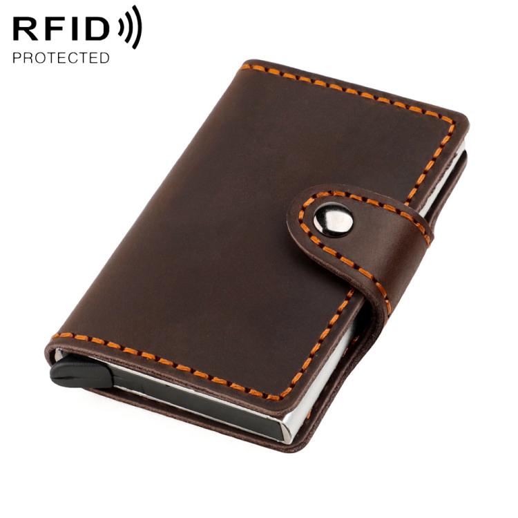 KB256 Retro Crazy Horse Leather RFID Automatic Aluminum Box Card Bag