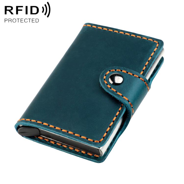 KB256 Retro Crazy Horse Leather RFID Automatic Aluminum Box Card Bag