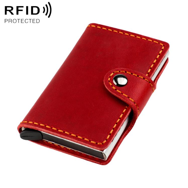KB256 Retro Crazy Horse Leather RFID Automatic Aluminum Box Card Bag