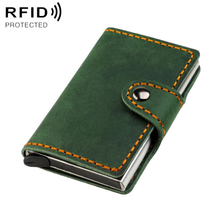 KB256 Retro Crazy Horse Leather RFID Automatic Aluminum Box Card Bag