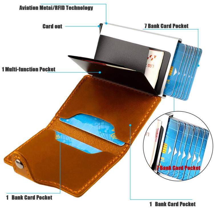 KB256 Retro Crazy Horse Leather RFID Automatic Aluminum Box Card Bag