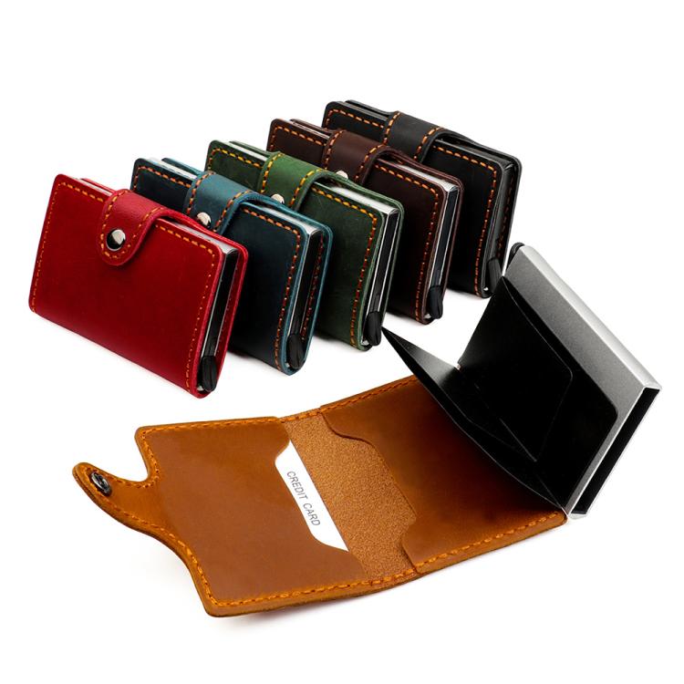 KB256 Retro Crazy Horse Leather RFID Automatic Aluminum Box Card Bag