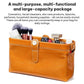 Oil-waxed leather toiletry and cosmetic bag in tan/orange with front snap strap