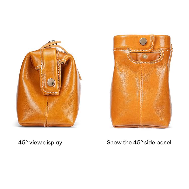 Oil-waxed leather toiletry bag tan/orange with front and side panel views