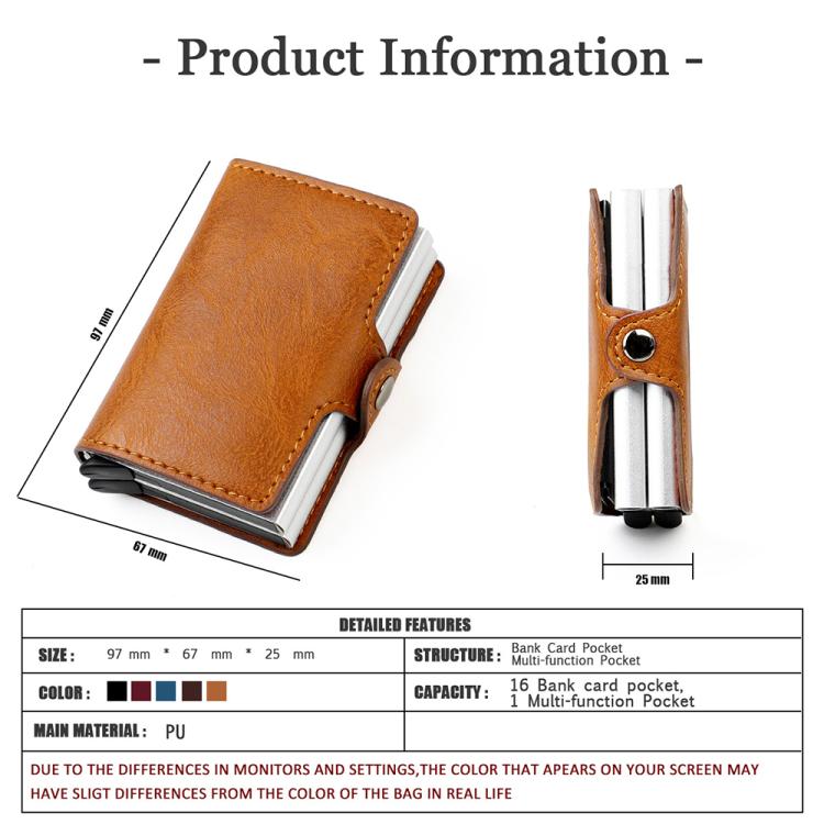 Orange leather-look RFID card holder with front card pocket and metal sleeve
