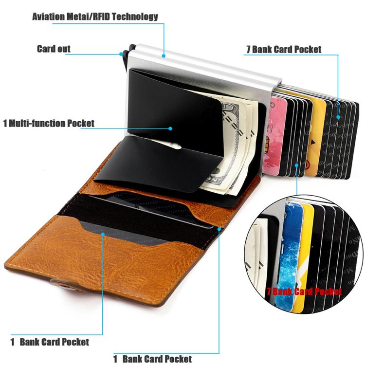 RFID card bag with crazy horse texture, double layer, black and brown leather