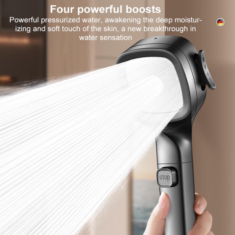 Multifunctional 4-Speed Pressurized Spray Gun Filter Shower Head with One Button Water Stop Function