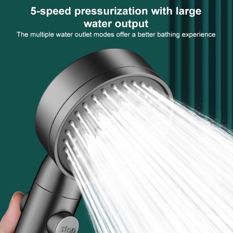Portable 5-Setting Adjustable Pressurized Shower Head with One Button Water Stop Switch