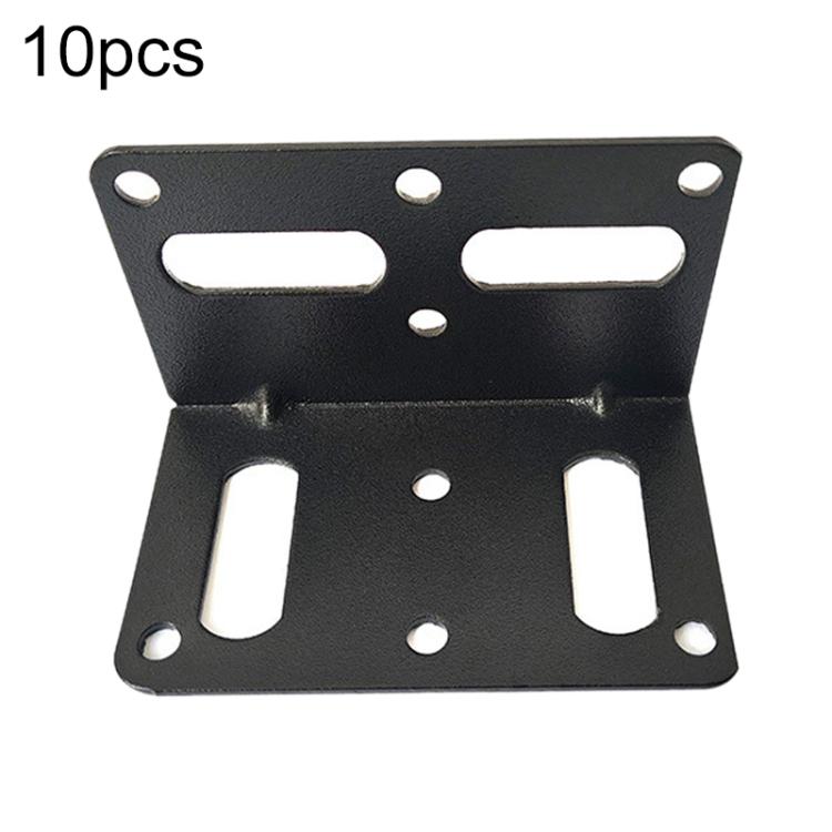 Black L-shaped corner bracket plate set with elongated slots and round mounting holes