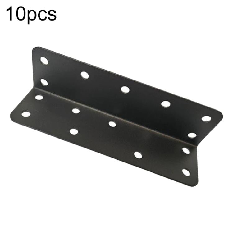 Black metal L-shaped corner bracket base plate with round mounting holes