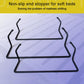 Multiple black mattress anti-slip end stopper strips laid on a bed surface