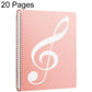 Pink expandable music sheet binder folder with spiral binding and treble clef cover, 20 pages
