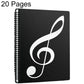 Black expandable music sheet binder folder with spiral binding and treble clef cover, 20 pages
