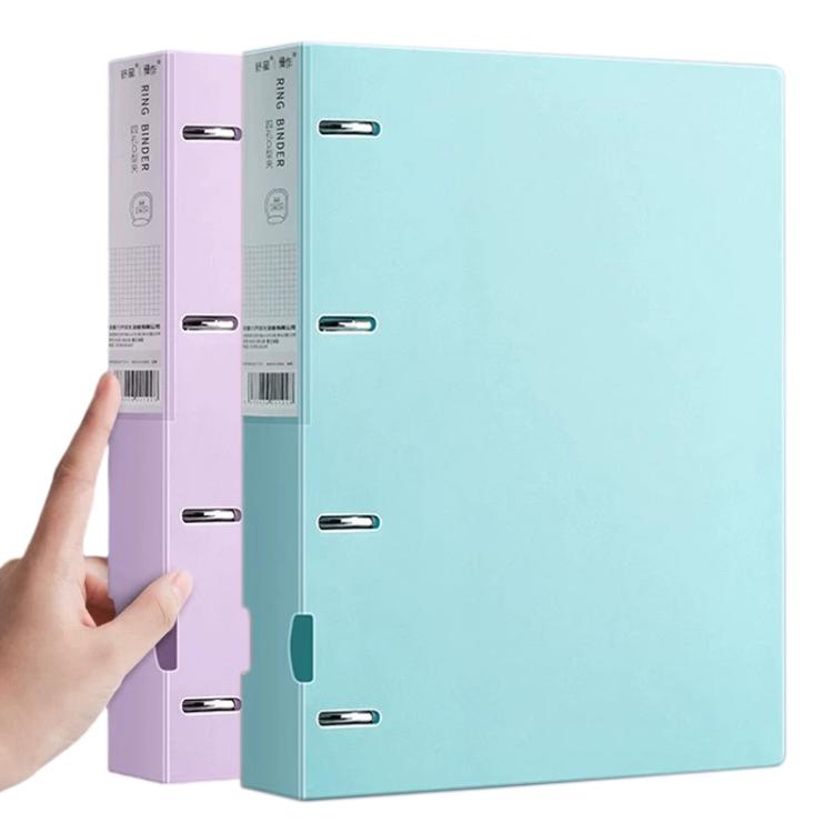 A4 four-hole document binder folders set: purple and light blue, held side by side