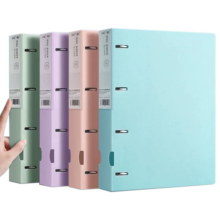 A4 four-hole binder folder set, mint blue front with green, purple, and pink spines