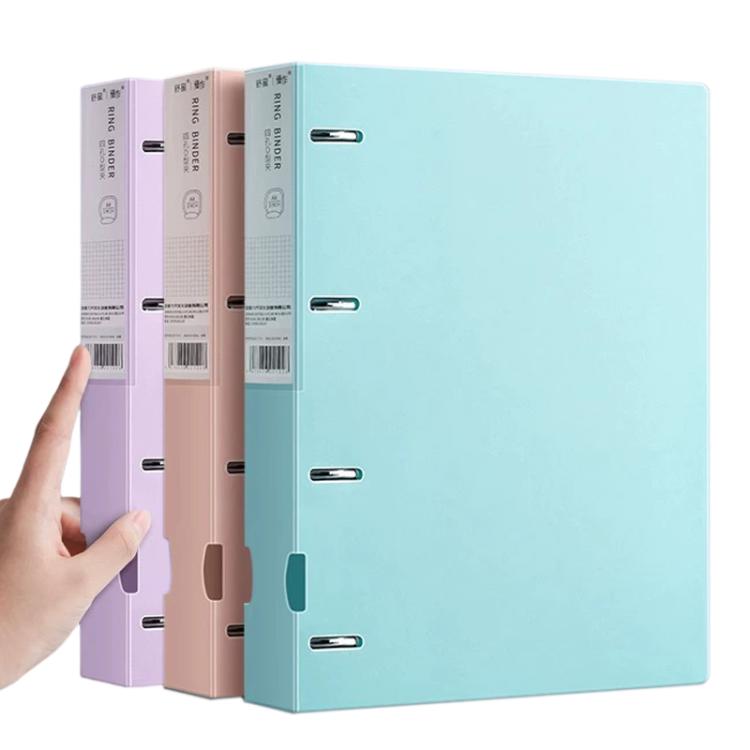 Four-hole A4 document binder folder, light turquoise cover with metal slot holes
