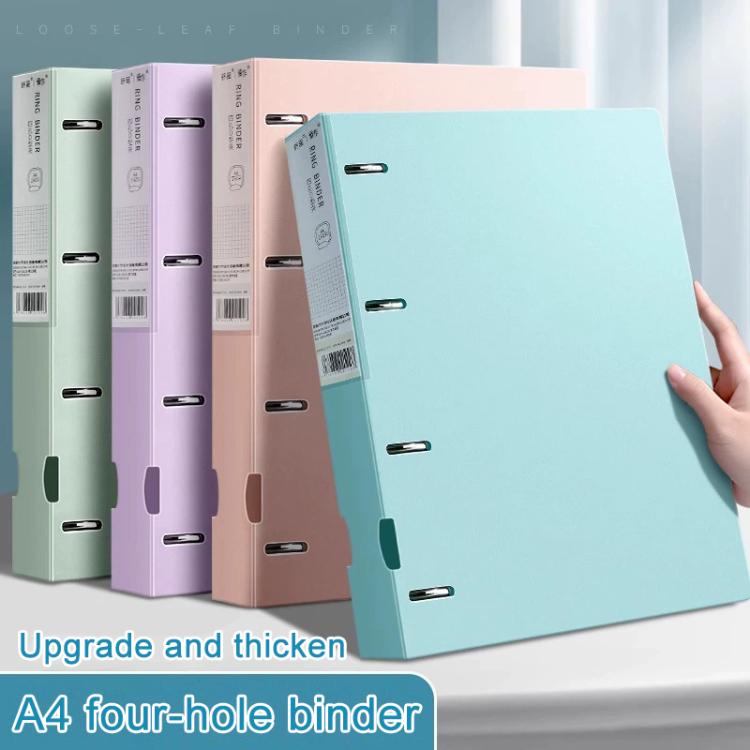 Four-hole A4 document binder folder, light turquoise front cover with metal slot holes