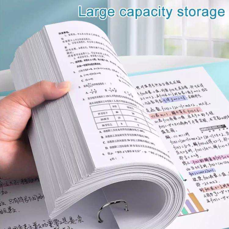 A4 four-hole binder folder with loose-leaf pages fanned open and sheet visible